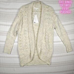 Adyson Parker Oatmeal Beige Gray Open Knit Cardigan Size M NWT